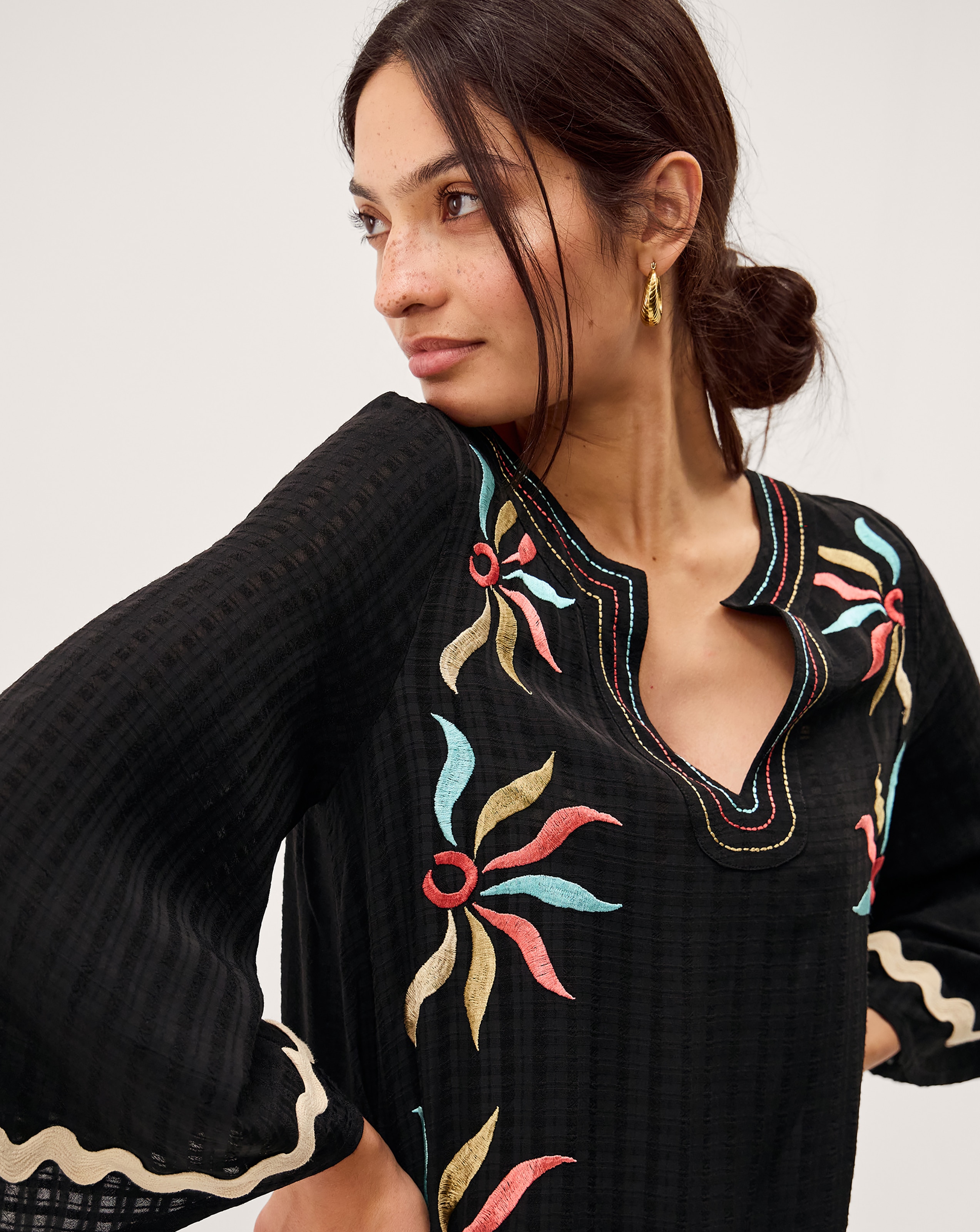 Monsoon Bonnie Embroidered Mini Kaftan | JD Williams