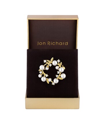 Jon Richard Gold Plated Pearl And Cubic Zirconia Crystal Brooch - Gift Boxed