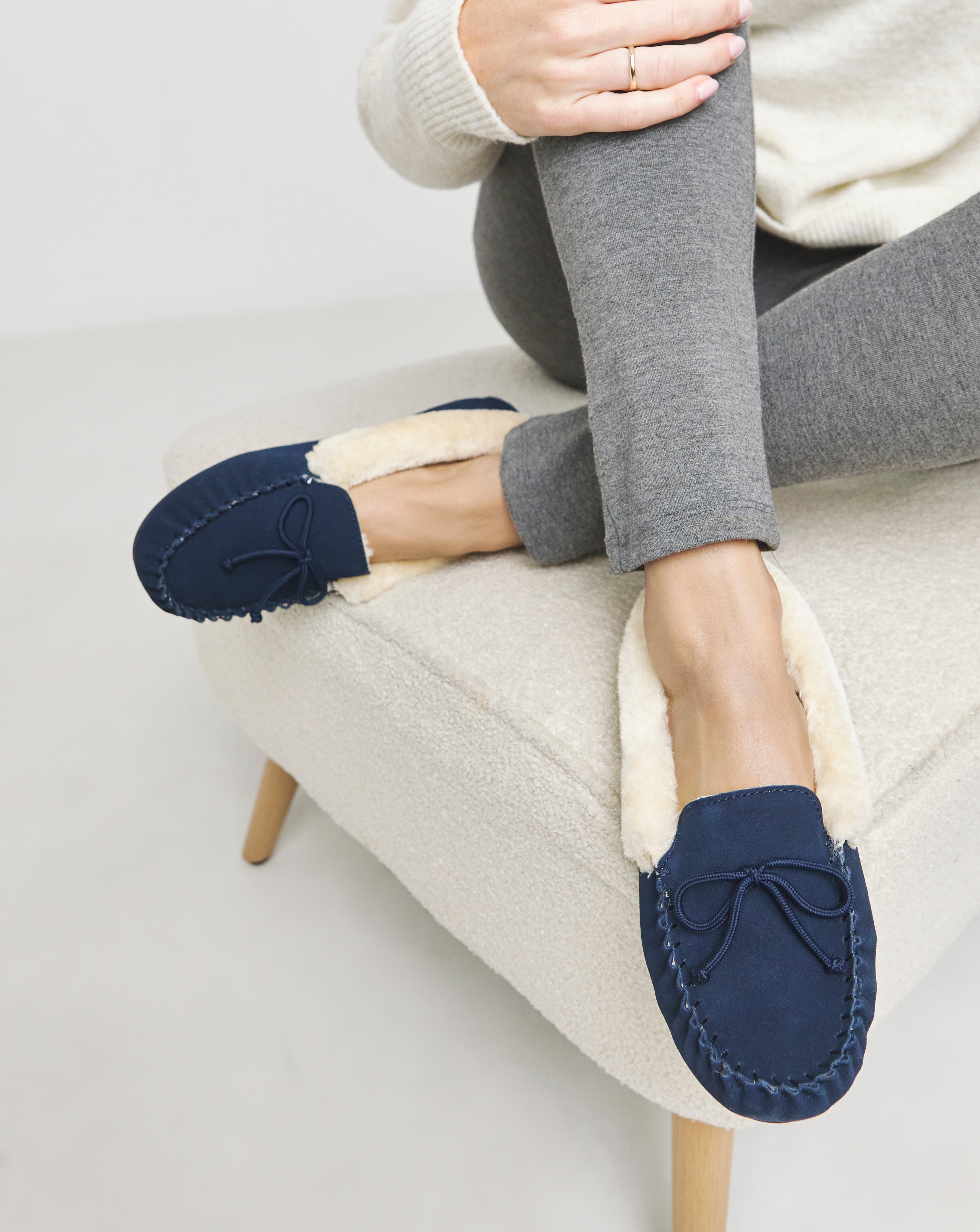 Suede Moccasin Slippers E Fit - Navy