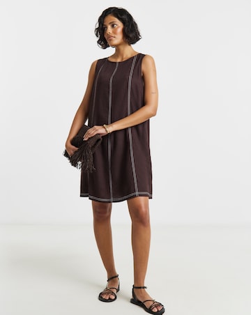 Linen Swing Dress With Ecru Stitching
