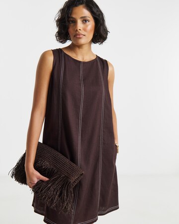 Linen Swing Dress With Ecru Stitching