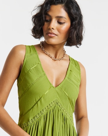 Crinkle Smock Dress With Ladder Trim