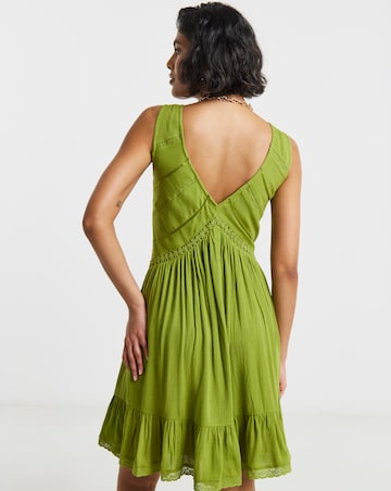 Crinkle Smock Dress With Ladder Trim