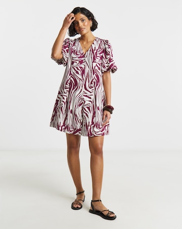 Printed Linen Button Up Shift Dress