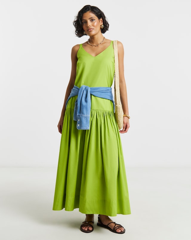 Chartreuse Cotton Drop Waist Dress