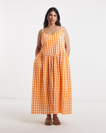 Gingham Waist Detail Midi Dress