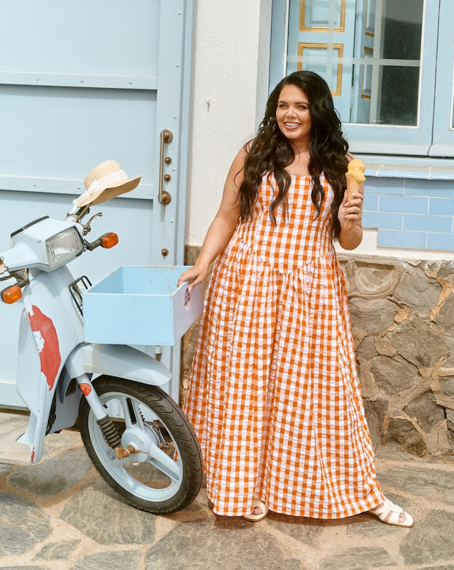 Gingham Waist Detail Midi Dress