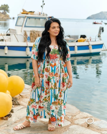 Fruit Print Cotton Midi Dress