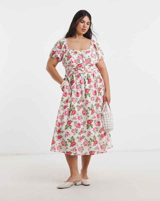 Floral Waist Detail Midi Dress