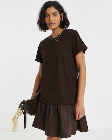 Simply Be Khaki Cord Hybrid Short Sleeve Mini T-Shirt Dress