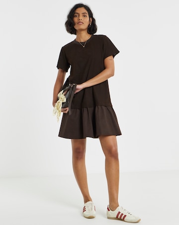 Simply Be Khaki Cord Hybrid Short Sleeve Mini T-Shirt Dress