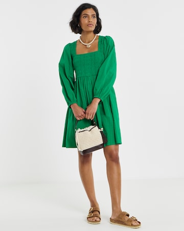 Simply Be Green Long Sleeve Shirred Skater Dress