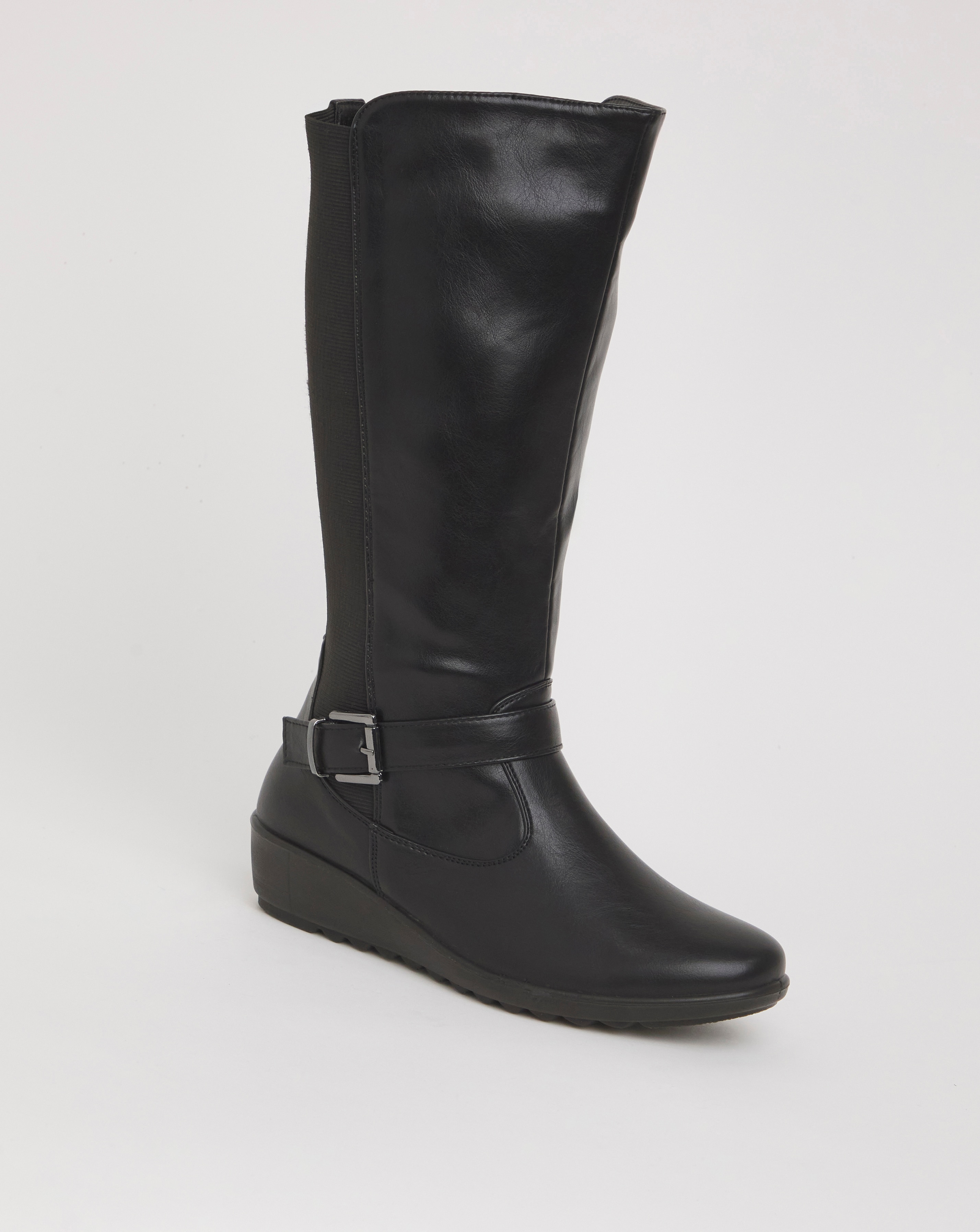 Buckle Boot Cushion Walk Wedge Boots Shop Women's Black Mid Top