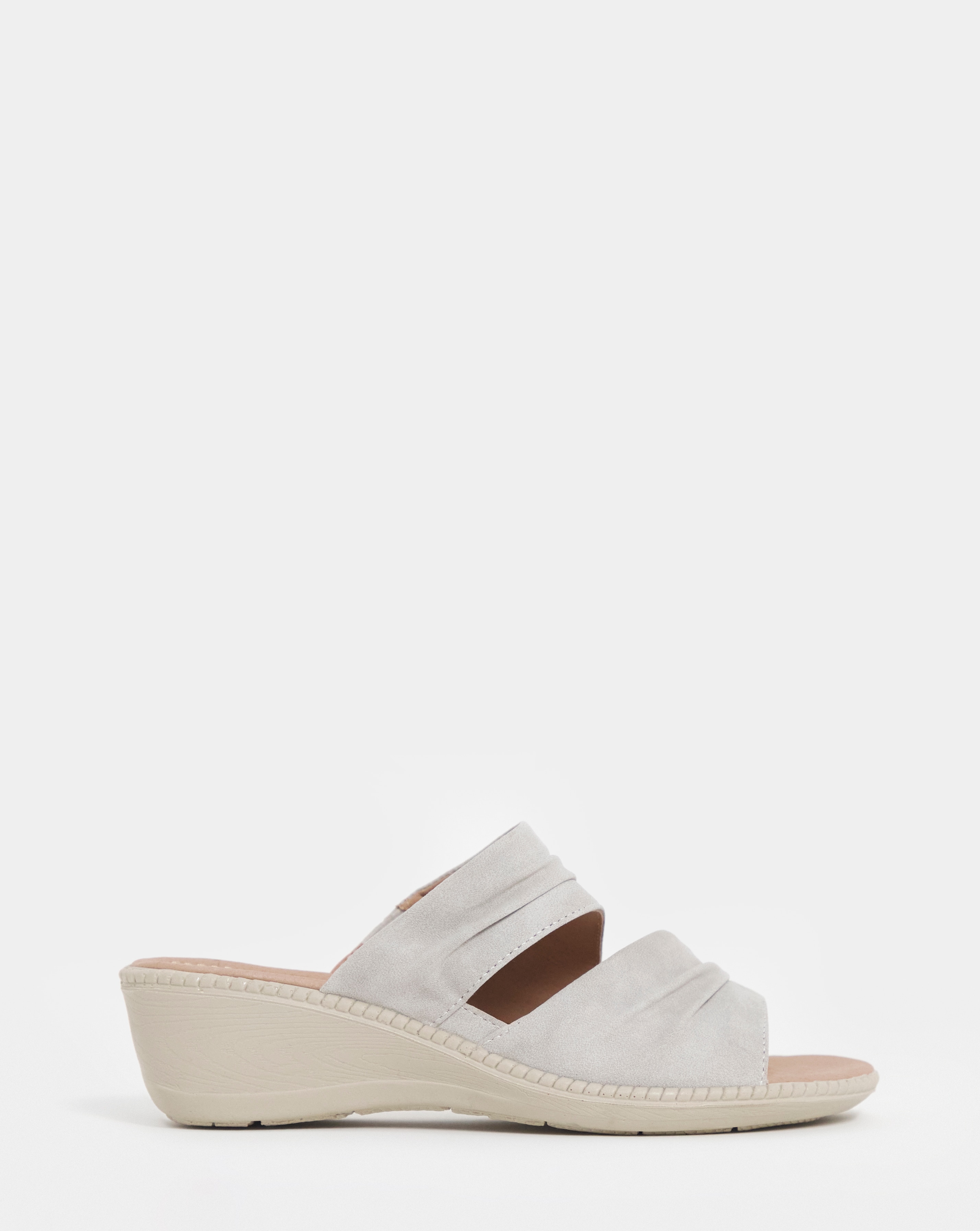 New In - Cushion Walk Ruched Wedge Mules E Fit