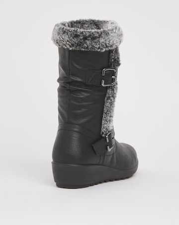 Cushion Walk Wedge Faux Fur Buckle Boot Wide E Fit