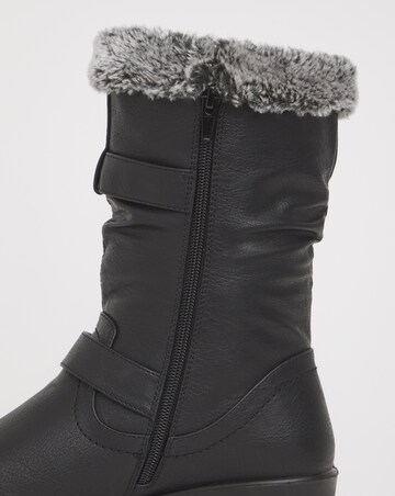 Cushion Walk Wedge Faux Fur Buckle Boot Wide E Fit