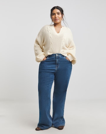 Native Youth Blouson Sleeve V Neck Cable Knit