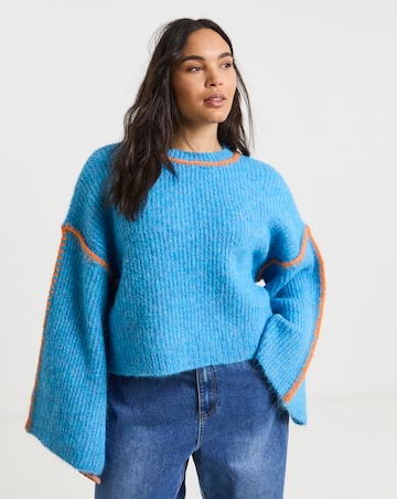 Native Youth Mohair Like Bell Sleeve Jumper With Contrast Stitch Detail