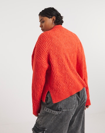 Native Youth Zip Up Funnle Neck Cable Knit Jumper With Dropped Shoulder