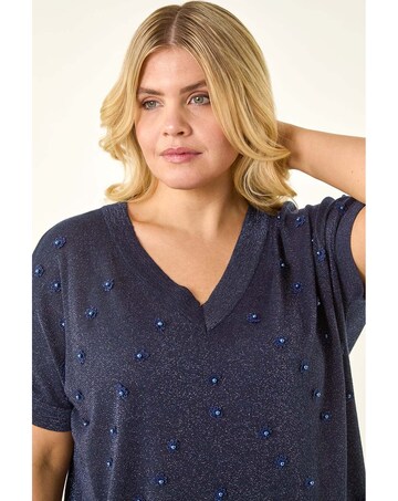 Roman Curve Faux Pearl Embellished Top