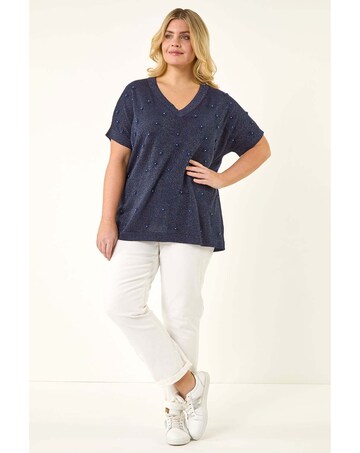 Roman Curve Faux Pearl Embellished Top