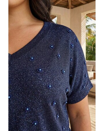 Roman Curve Faux Pearl Embellished Top