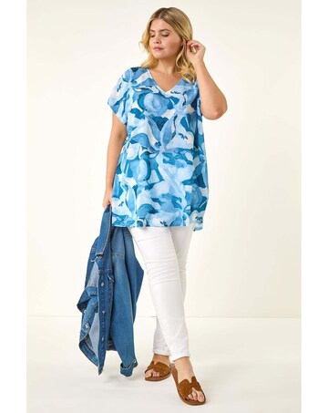 Roman Curve Abstract Print V-Neck Top