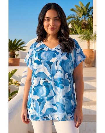 Roman Curve Abstract Print V-Neck Top