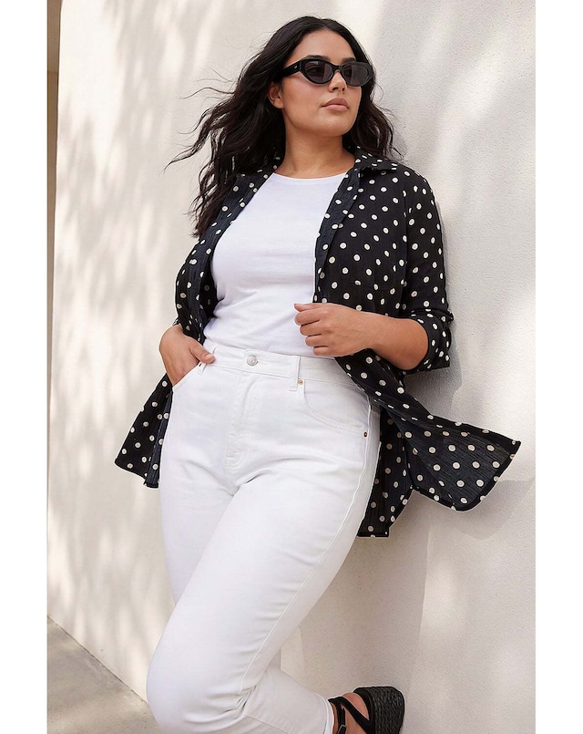 Roman Curve Spot Print Button Shirt