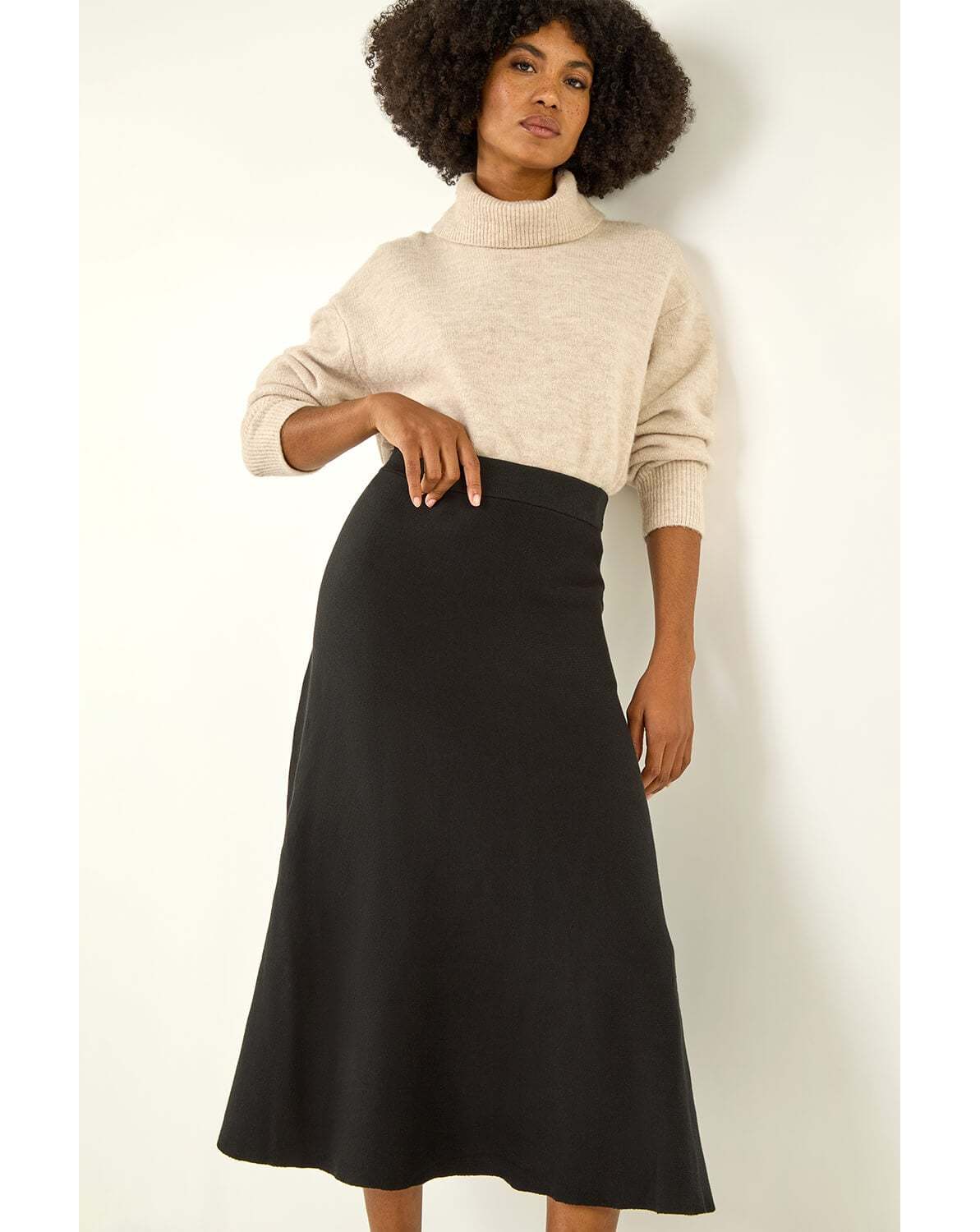 New In - Roman Plain Elastic A Line Midi Skirt