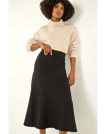 Roman Plain Elastic A Line Midi Skirt