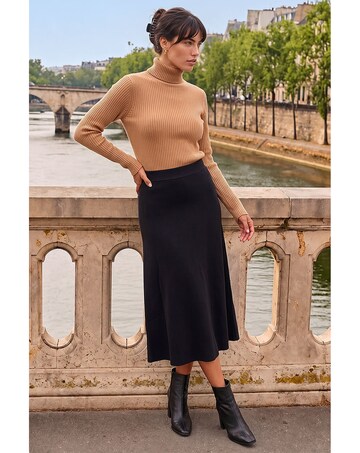 Roman Plain Elastic A Line Midi Skirt