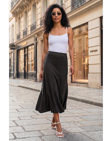 Roman Plain Elastic A Line Midi Skirt