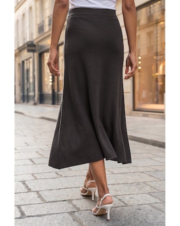 Roman Plain Elastic A Line Midi Skirt