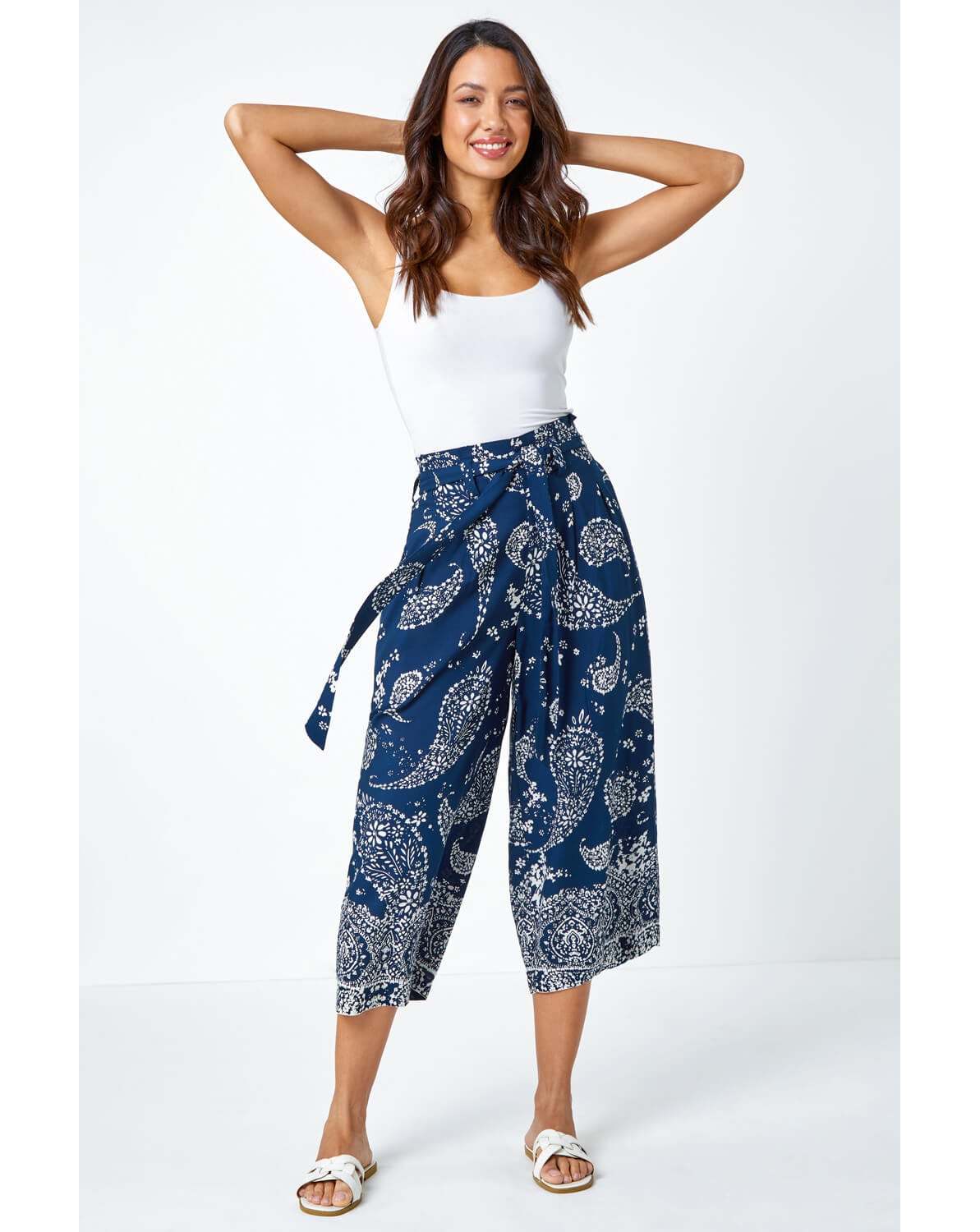 New In - Roman Paisley Wide Leg Cropped Trousers
