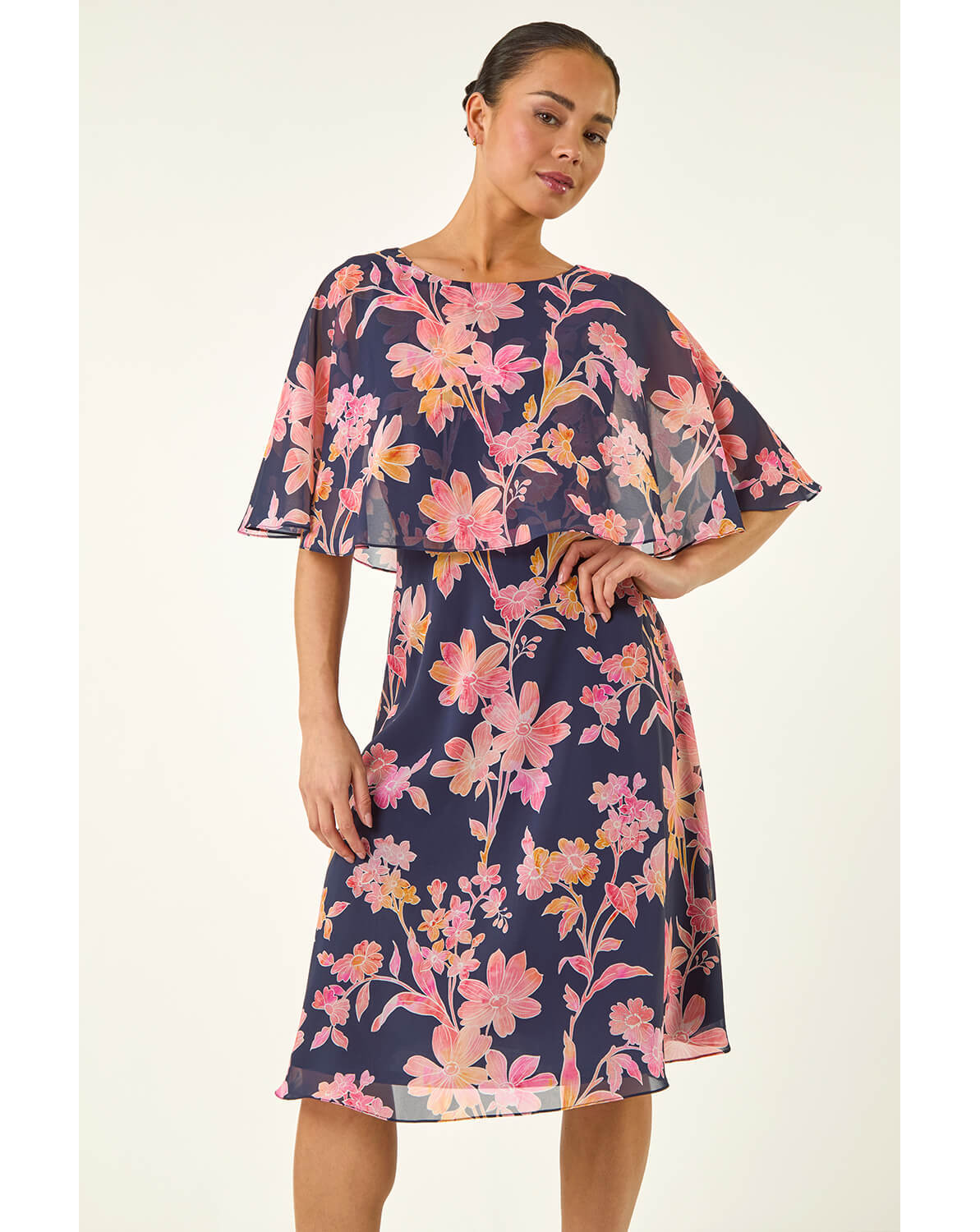 New In - Roman Petite Floral Print Cape Dress