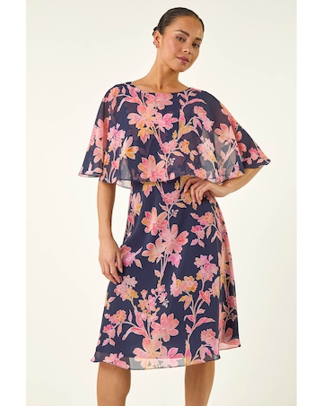 Roman Petite Floral Print Cape Dress