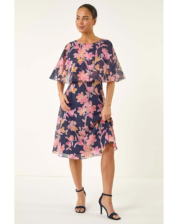 Roman Petite Floral Print Cape Dress