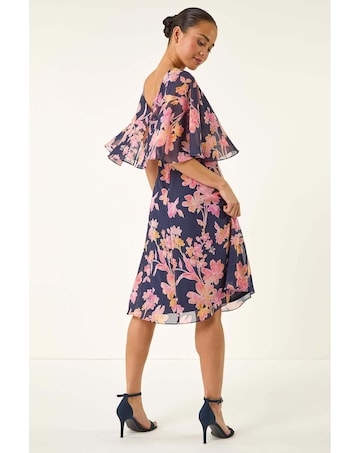 Roman Petite Floral Print Cape Dress