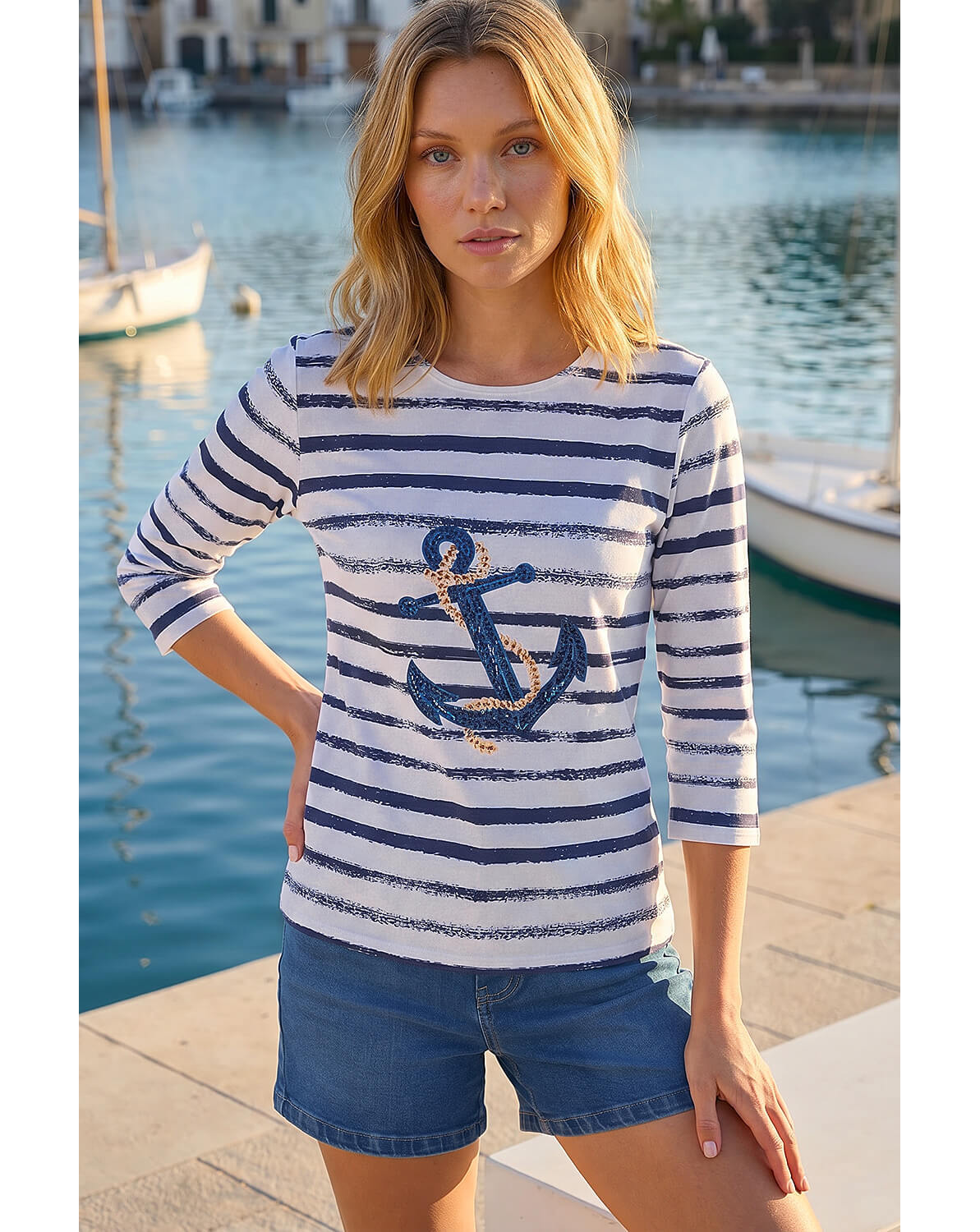 Roman Anchor Striped Hotfix Top