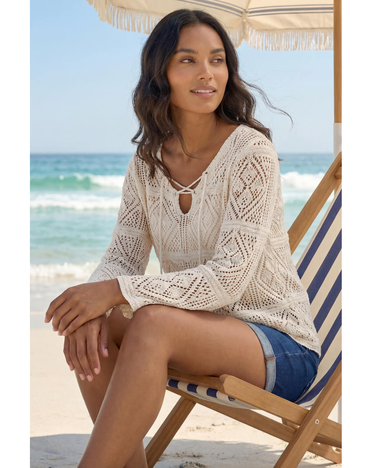 New In - Roman Crochet Tie Front Tunic Top