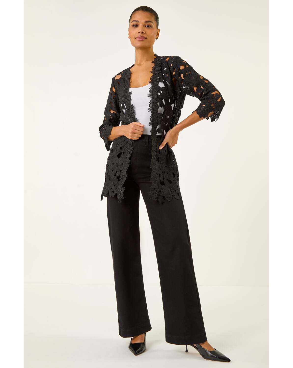 Roman Crochet Lace Longline Jacket