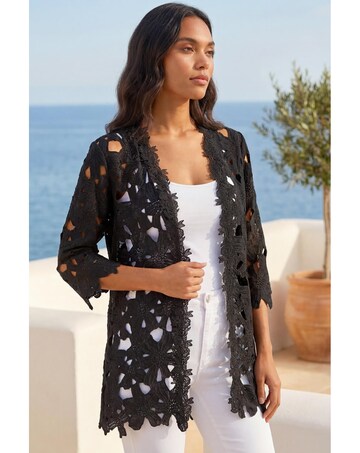Roman Crochet Lace Longline Jacket