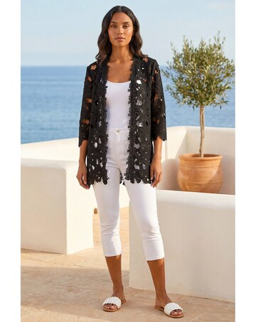 Roman Crochet Lace Longline Jacket
