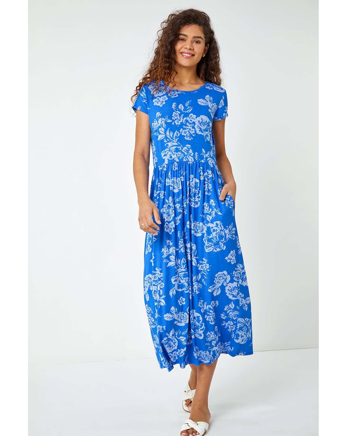 New In - Roman Floral Print Midi Stretch Dress