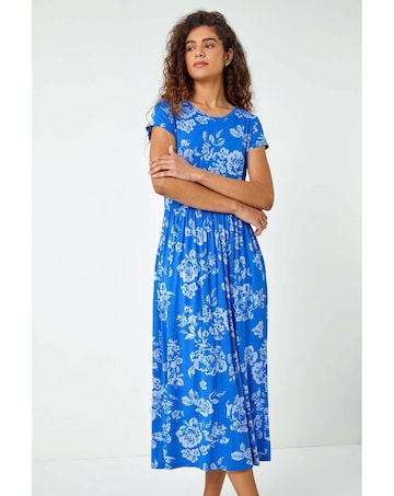 Roman Floral Print Midi Stretch Dress