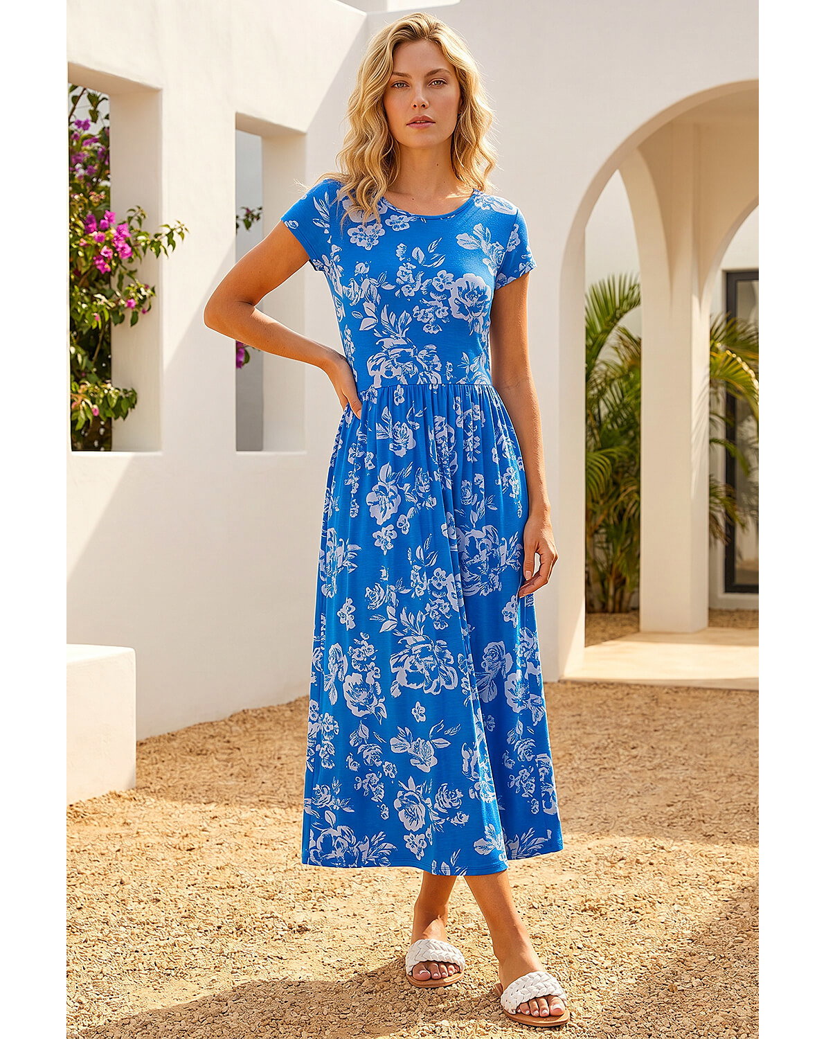 Roman Floral Print Midi Stretch Dress