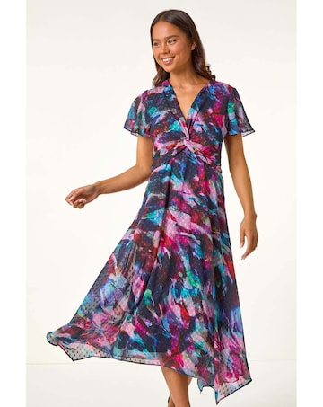 Roman Petite Twist Dobby Midi Dress