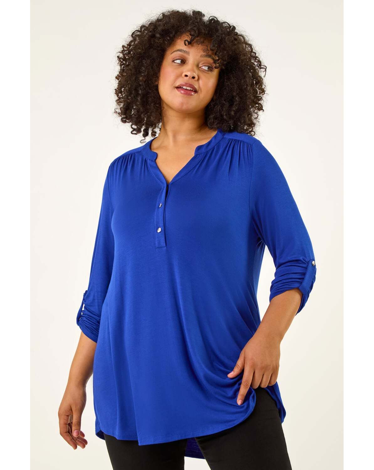 New In - Roman Curve Buttoned Stretch Top