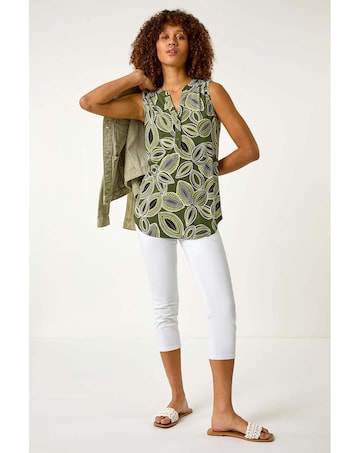 Roman Textured Leaf Print Vest Top